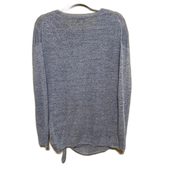 White + Warren Slub Linen Tie Front Sweater Womens Medium Blue Coastal Beach - Picture 3 of 7